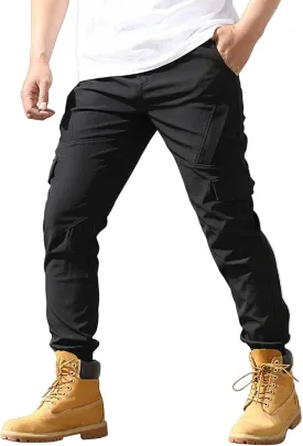 ADHOWBEW Tactical Pants Men Work Big and Tall Hiking Pockets Elastic Waist Relaxed Fit Joggers