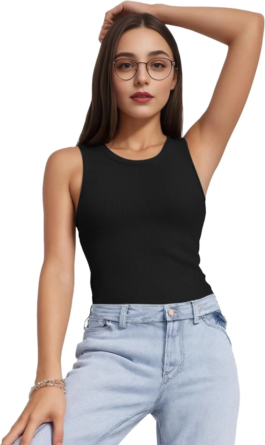AURUZA Tank Tops for Women, Racerback Ribbed Tank Top, Women Slim Knit Basic Summer Tops Going Out Tops Long Sleeveless Shirt