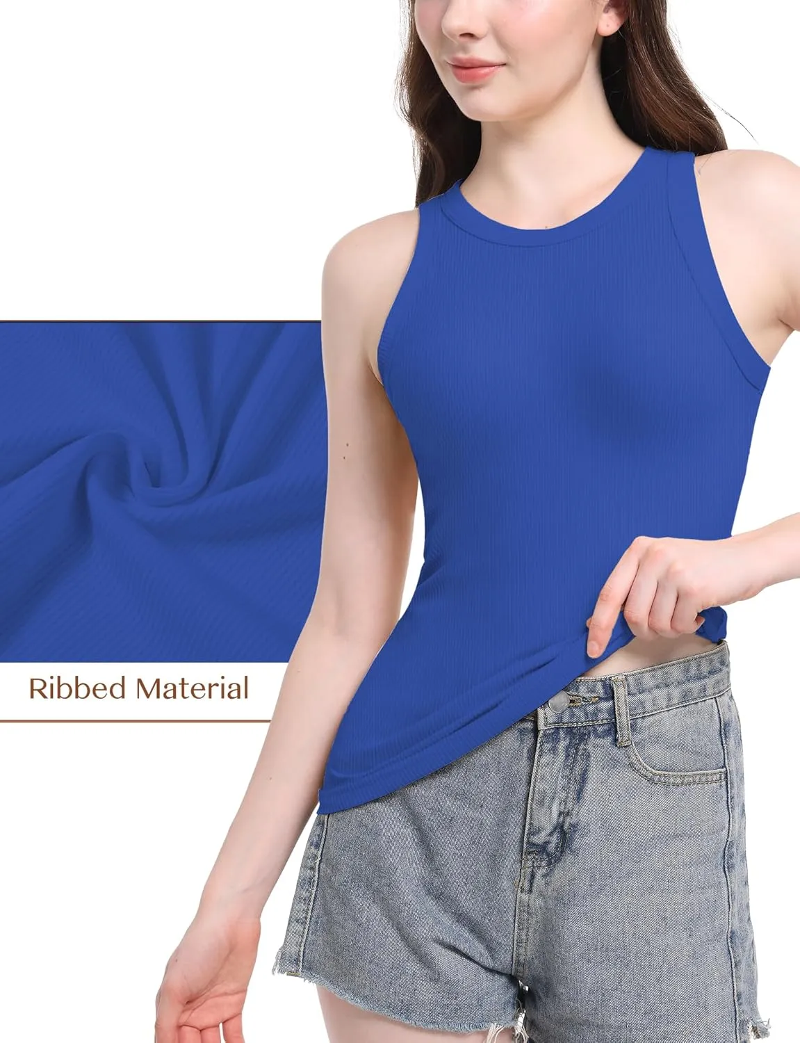 AURUZA Tank Tops for Women, Racerback Ribbed Tank Top, Women Slim Knit Basic Summer Tops Going Out Tops Long Sleeveless Shirt