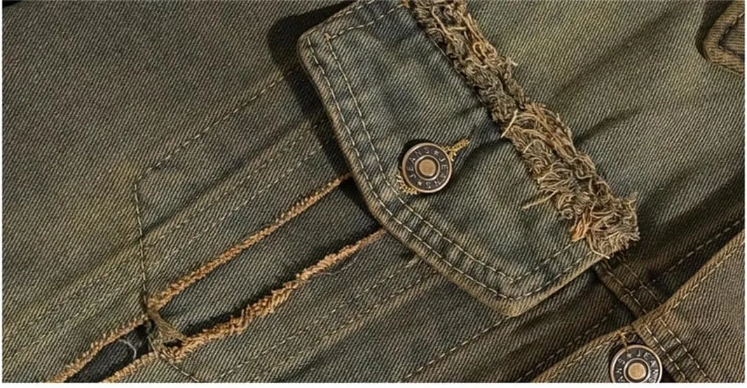 Bciopll Men Women Washed Distressed Denim Jacket Loose Casual Street Punk Cowboy Coat