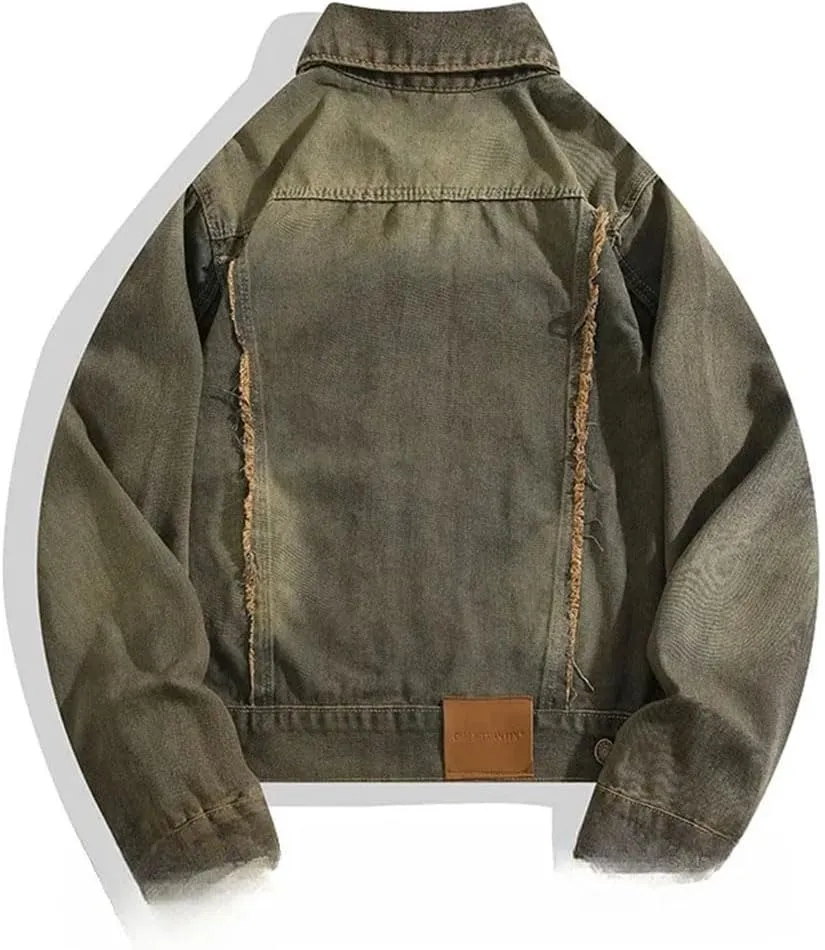 Bciopll Men Women Washed Distressed Denim Jacket Loose Casual Street Punk Cowboy Coat