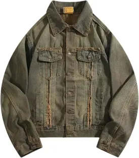 Bciopll Men Women Washed Distressed Denim Jacket Loose Casual Street Punk Cowboy Coat