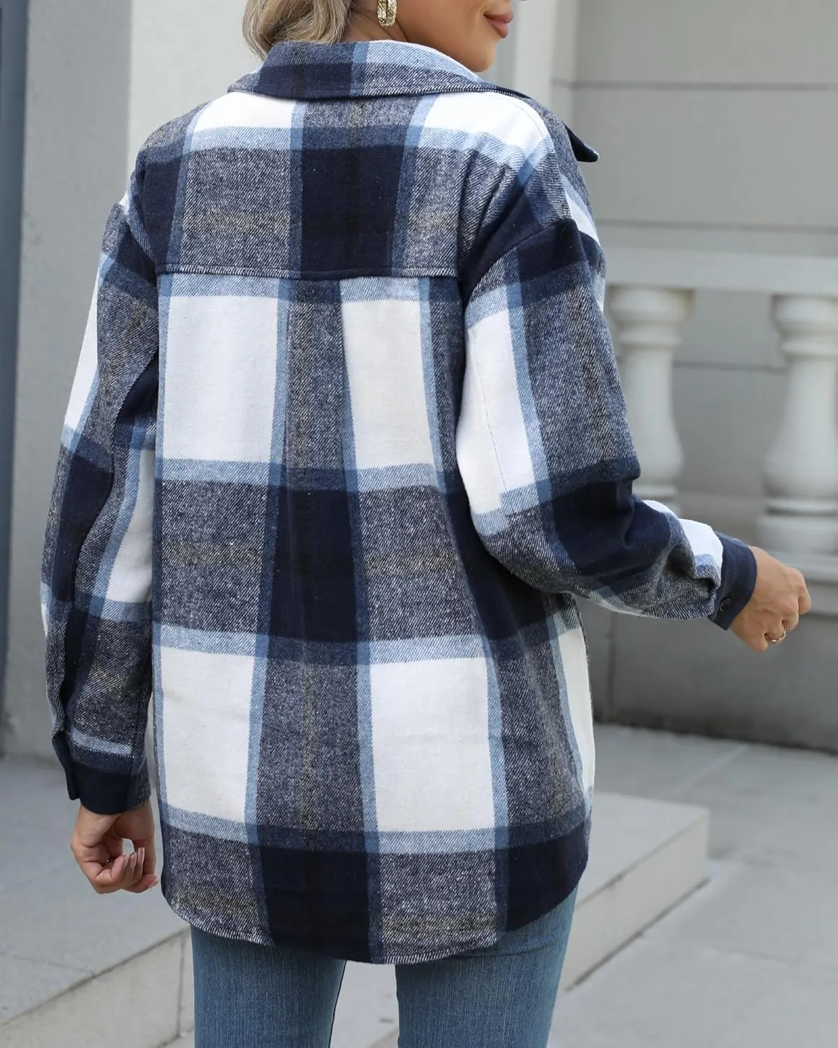 Blansdi Womens Flannel Shacket Plaid Long Sleeve Button Down Flannel Shirts Jacket Fall Winter Spring Outfits