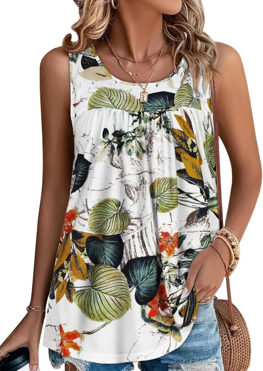 CHICGAL Womens Summer Tank Tops Sleeveless T Shirt Casual Loose Fit Tunic Blouses