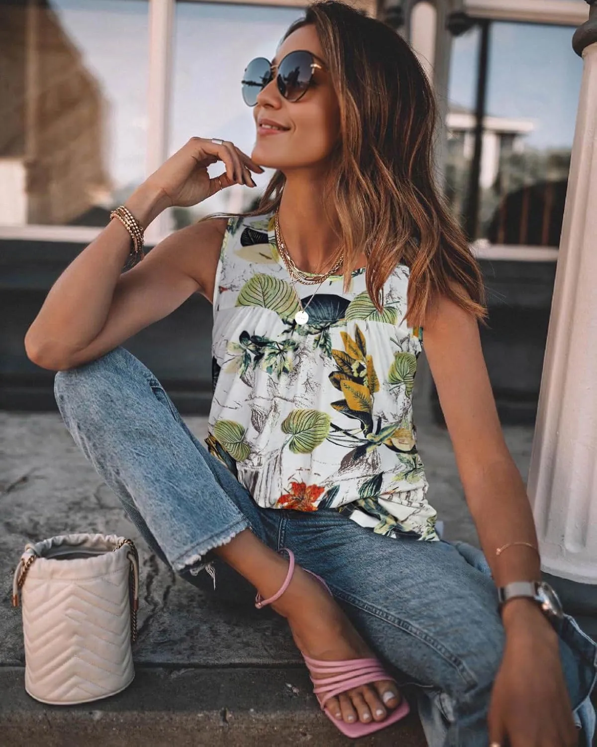 CHICGAL Womens Summer Tank Tops Sleeveless T Shirt Casual Loose Fit Tunic Blouses
