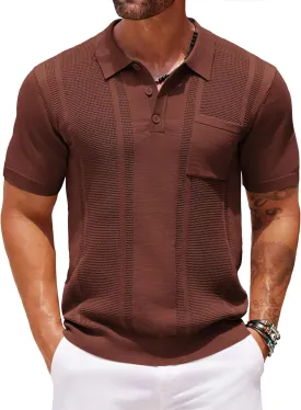 COOFANDY Knit Polo Shirts for Men Short Sleeve Textured Polo Shirt Slim Fit Summer Collared T Shirt with Pocket