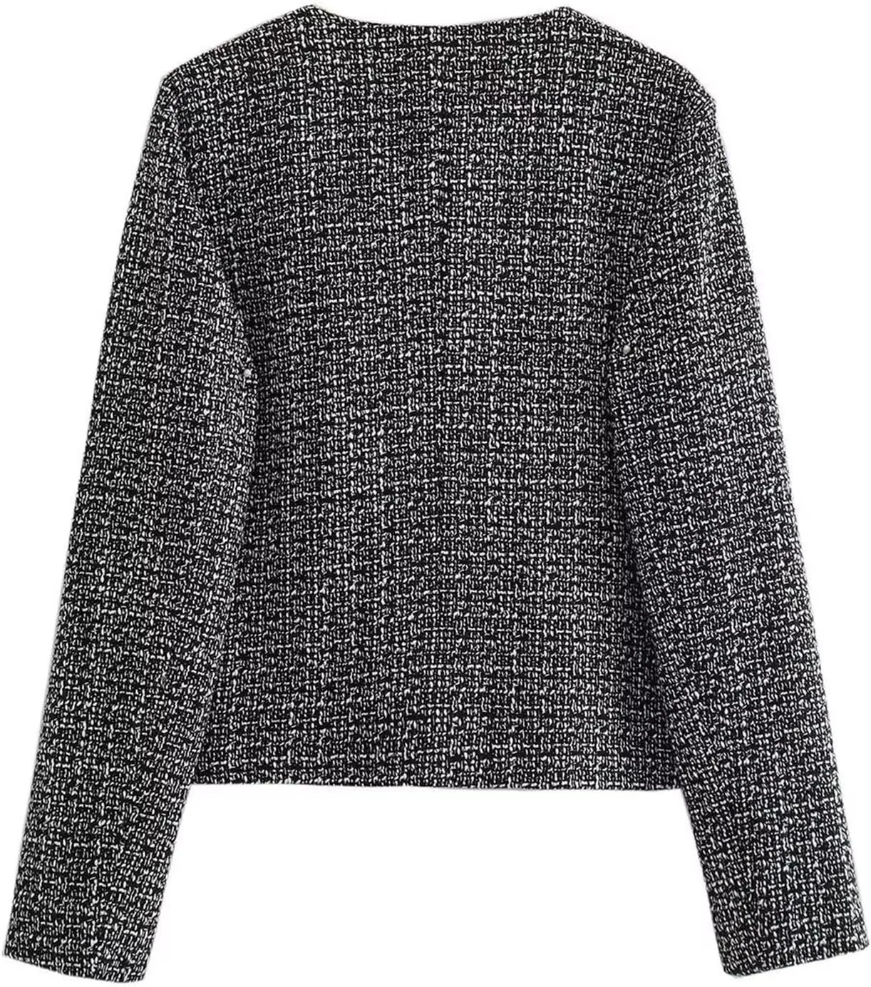 Crop Tweed Blazer Jacket for Women Collarless Open Front Button Business Work Casual Cropped Jacket Coat with Pockets