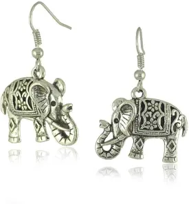 D.Rosse Handmade Boho Retro Lucky Elephants Drop Dangle Earrings Ancient Silver Animals Statement Earrings Jewelry for Women