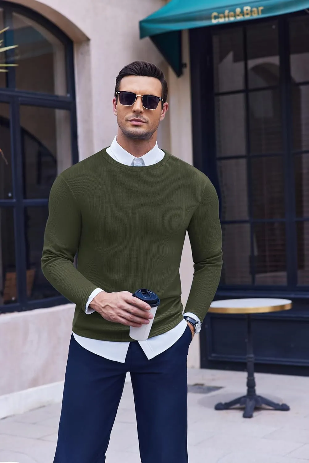 Ekouaer Men's Long Sleeve Shirts Honeycomb Waffle Pullover Sweater Crewneck Thermal Tops Lightweight Undershirts