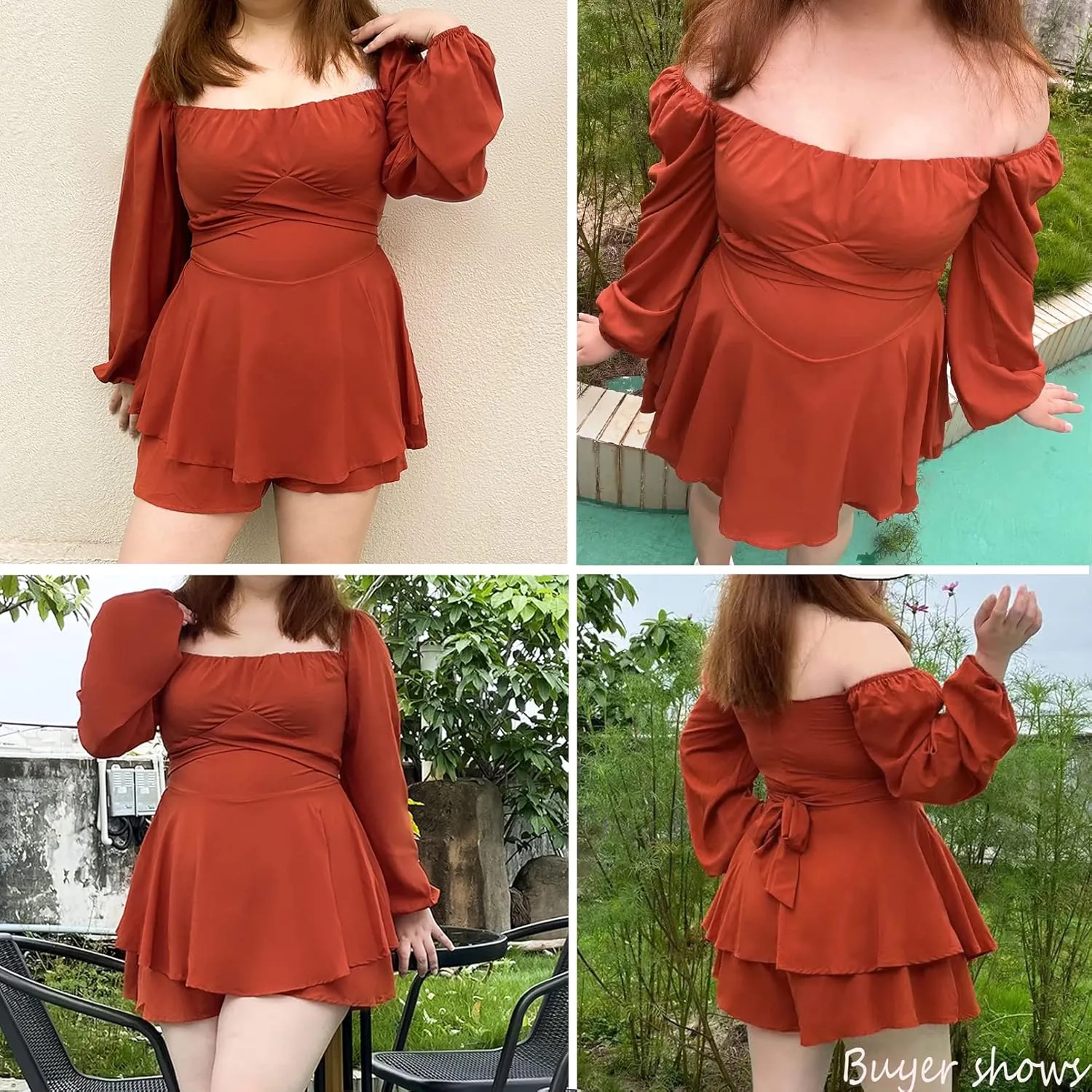 Fixmatti Women Boho Romper Off Shoulder Ruffle Chiffon Shorts Jumpsuit Playsuits