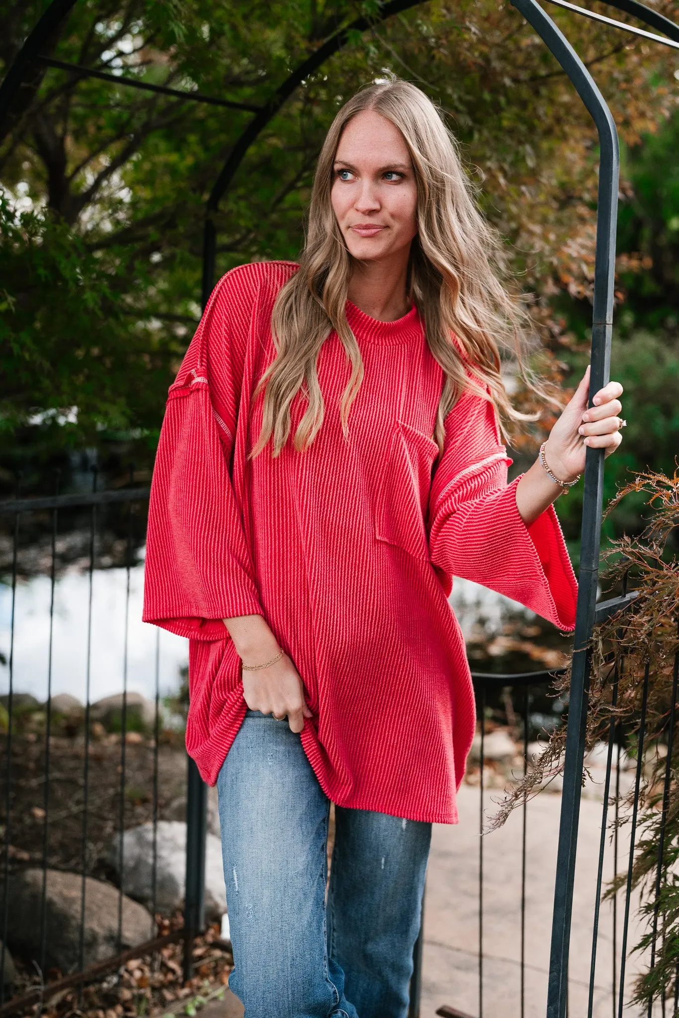 Forever Ideal Ribbed Top - Red