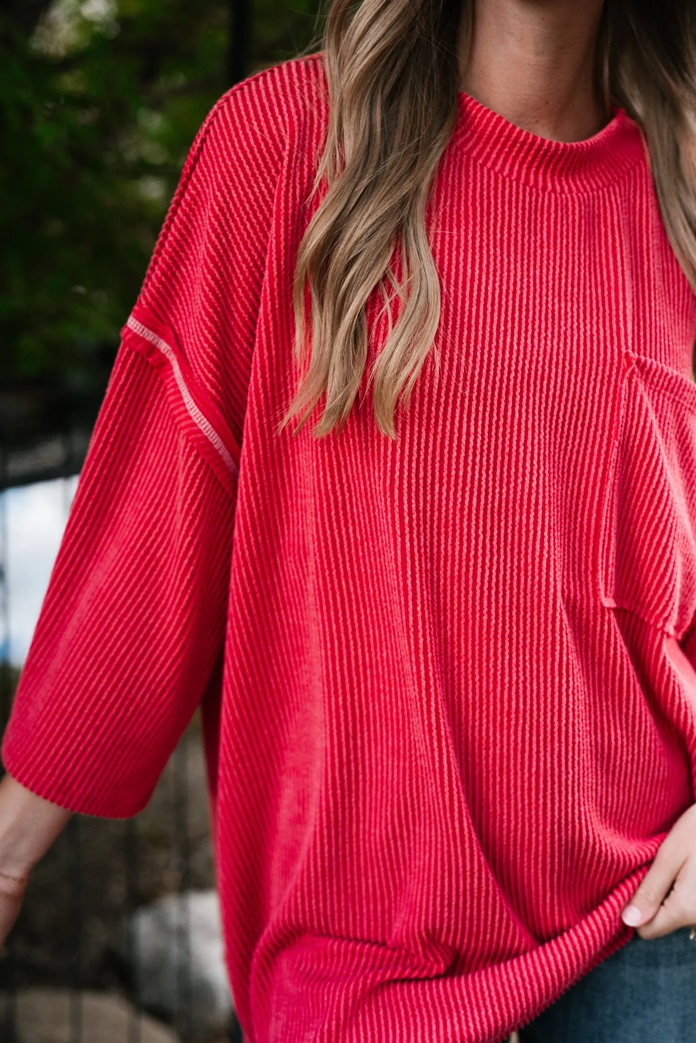 Forever Ideal Ribbed Top - Red