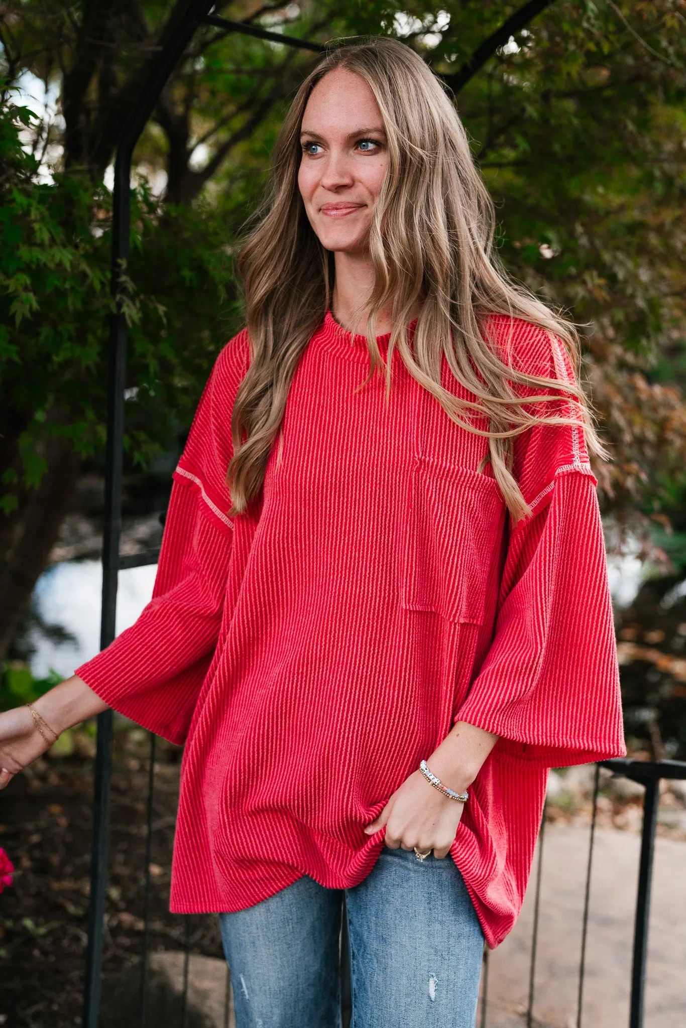 Forever Ideal Ribbed Top - Red