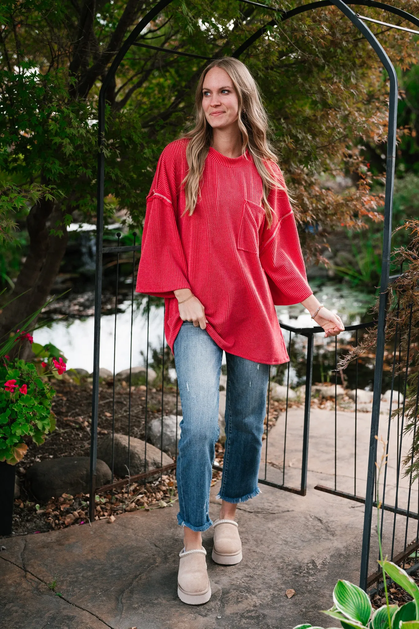 Forever Ideal Ribbed Top - Red