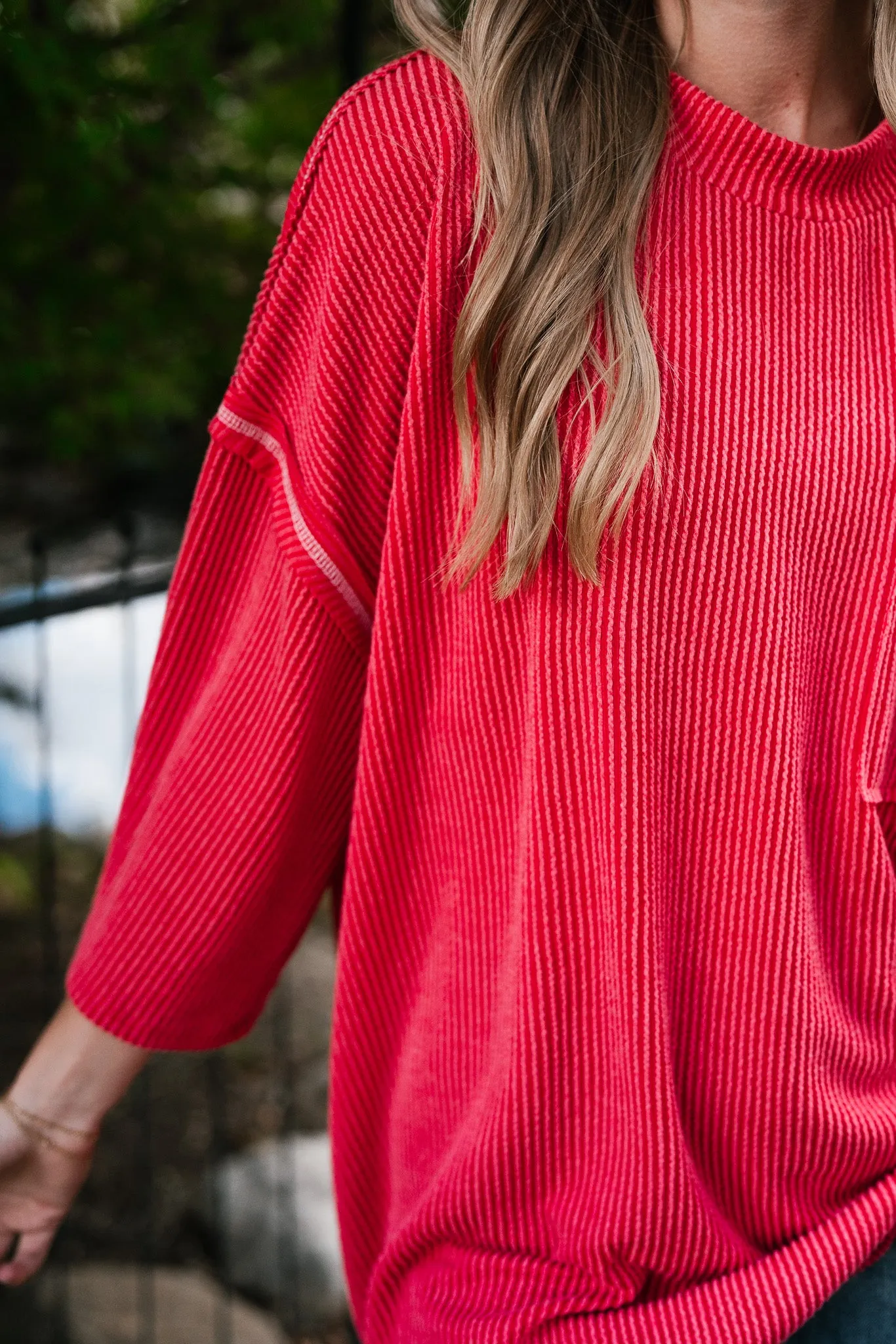Forever Ideal Ribbed Top - Red
