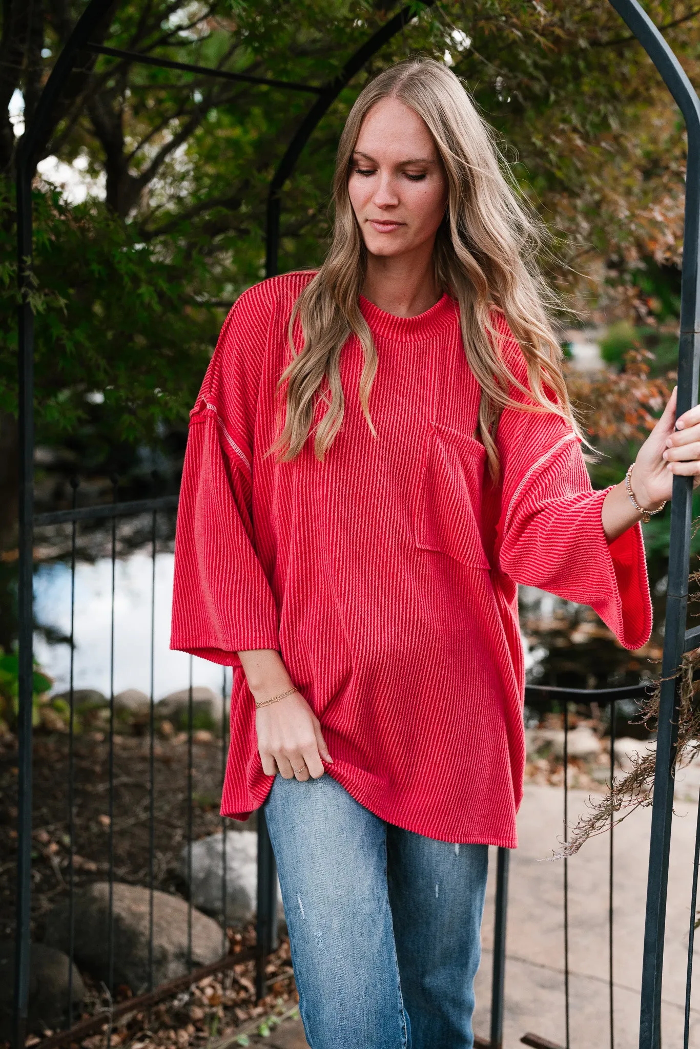 Forever Ideal Ribbed Top - Red