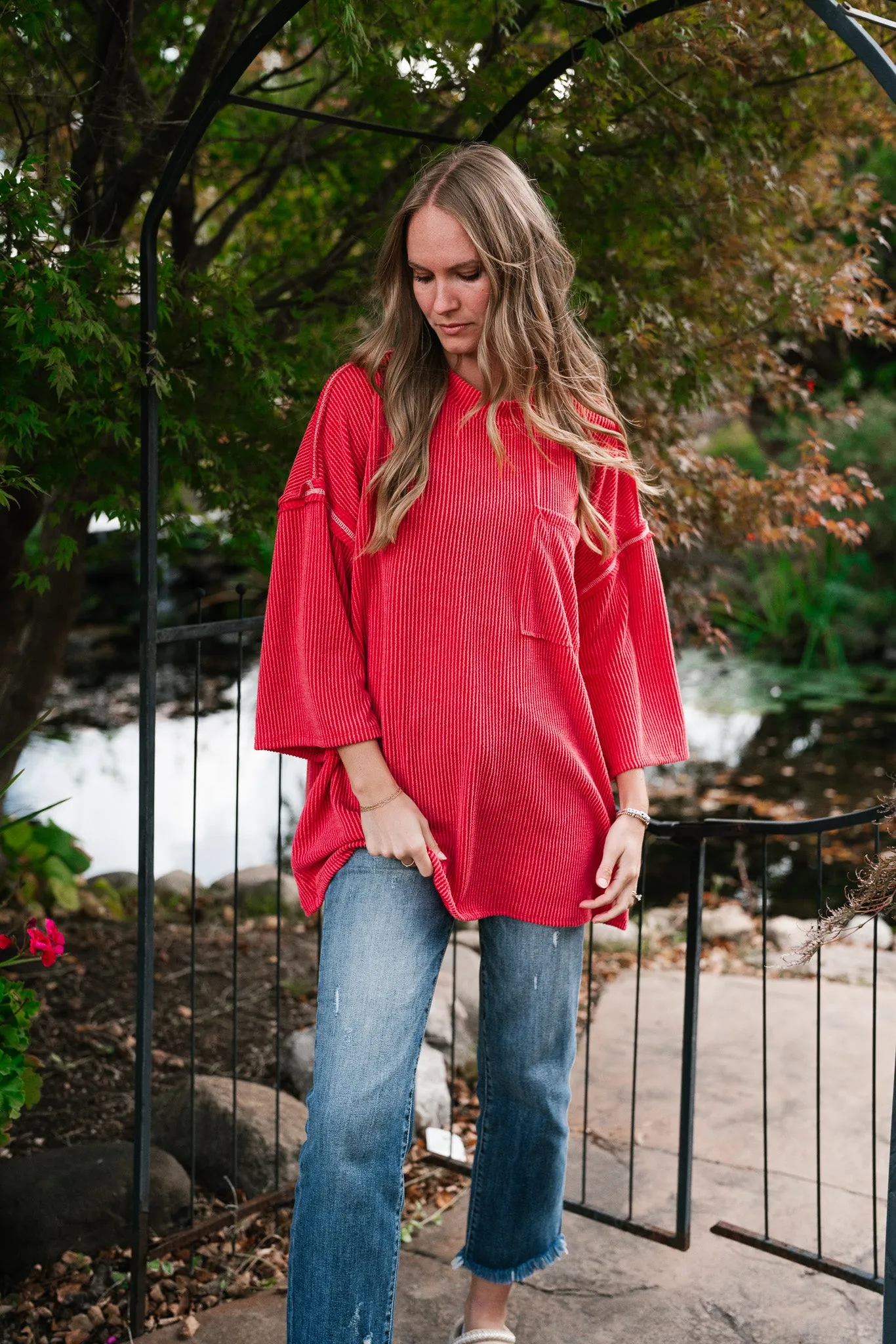 Forever Ideal Ribbed Top - Red