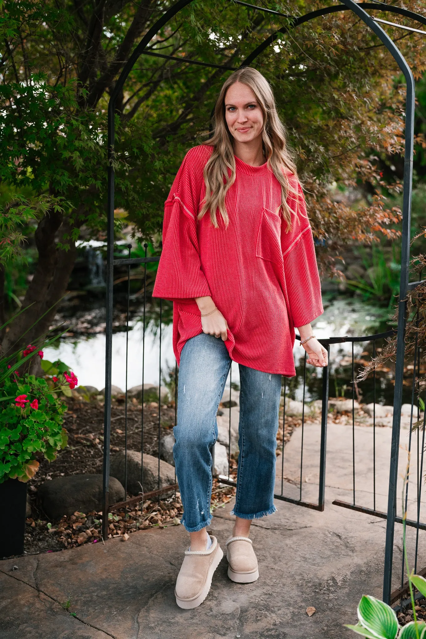 Forever Ideal Ribbed Top - Red