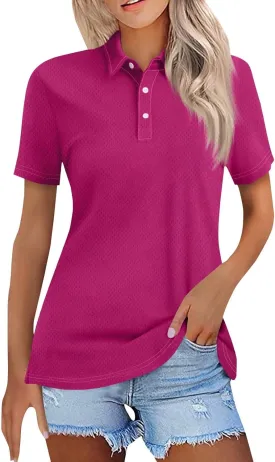FQZWONG Polo Shirts for Women 2025 Summer Tops Dressy Casual Ladies Button Down Blouses Trendy Short Sleeve Tshirts Clothes
