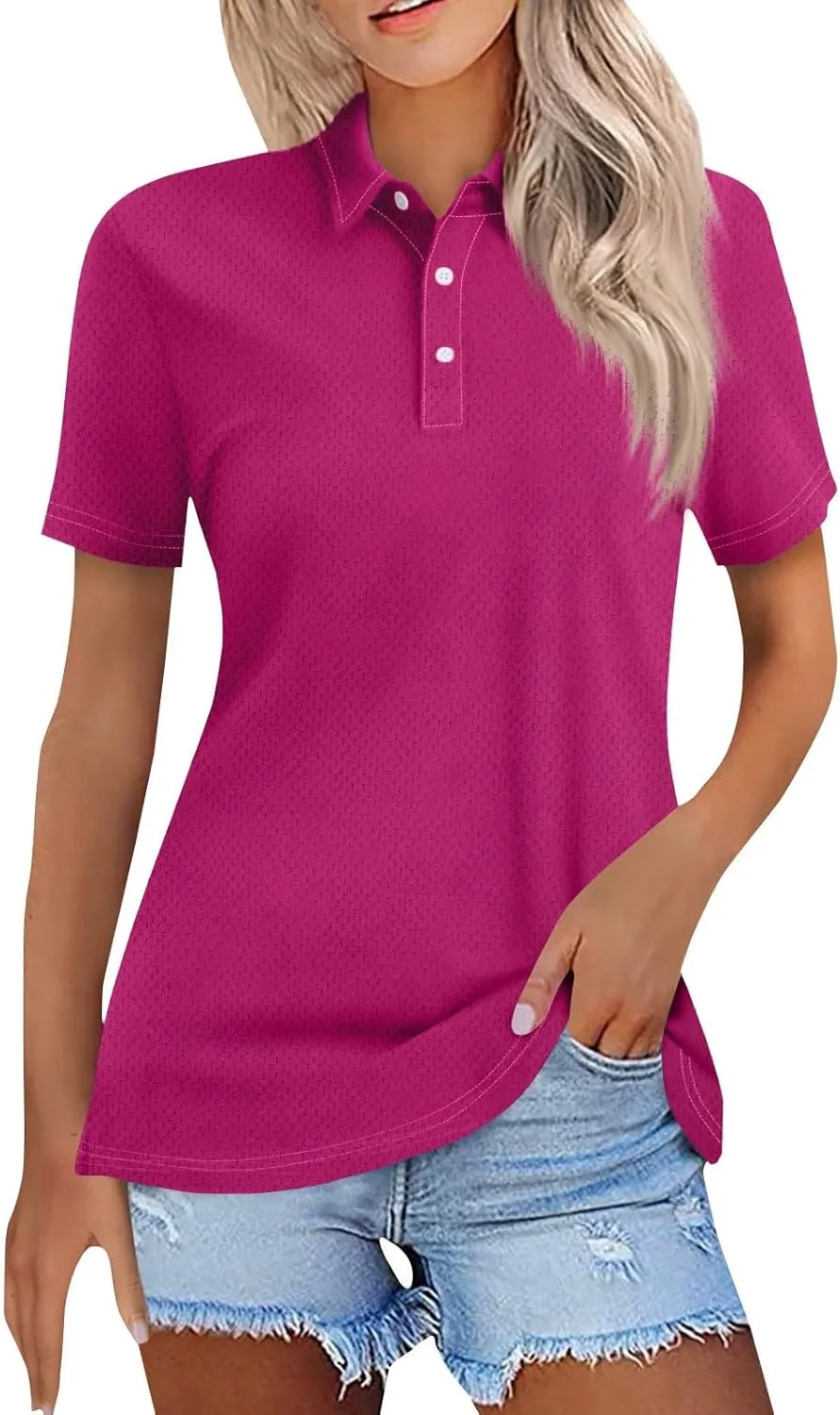 FQZWONG Polo Shirts for Women 2025 Summer Tops Dressy Casual Ladies Button Down Blouses Trendy Short Sleeve Tshirts Clothes