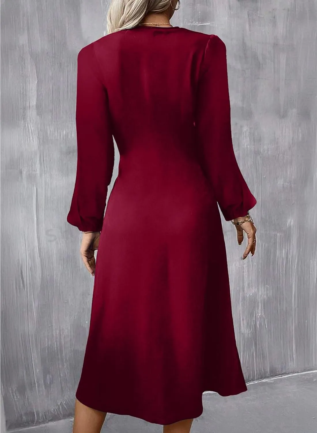 Happy Sailed Women's Long Sleeve Ruched Waist Flowy A Line High Low Midi Cocktail Party Dress