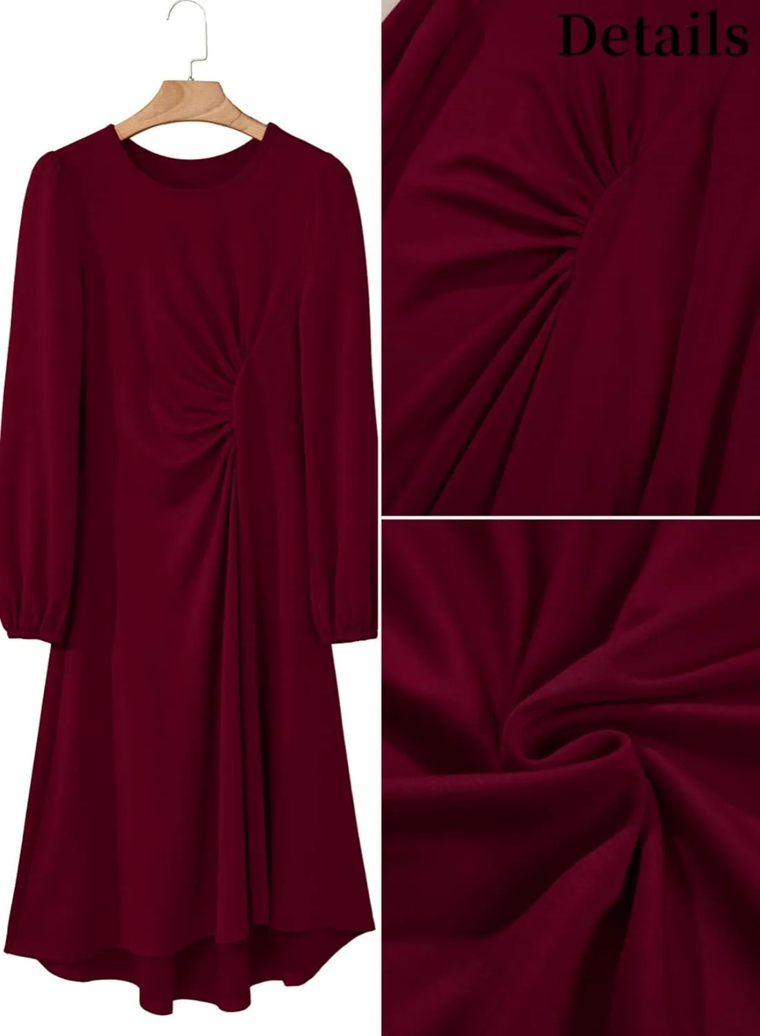 Happy Sailed Women's Long Sleeve Ruched Waist Flowy A Line High Low Midi Cocktail Party Dress