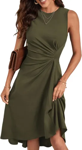 Happy Sailed Women's Summer Sleeveless Ruched Waist Flowy A Line High Low Midi Cocktail Party Dress
