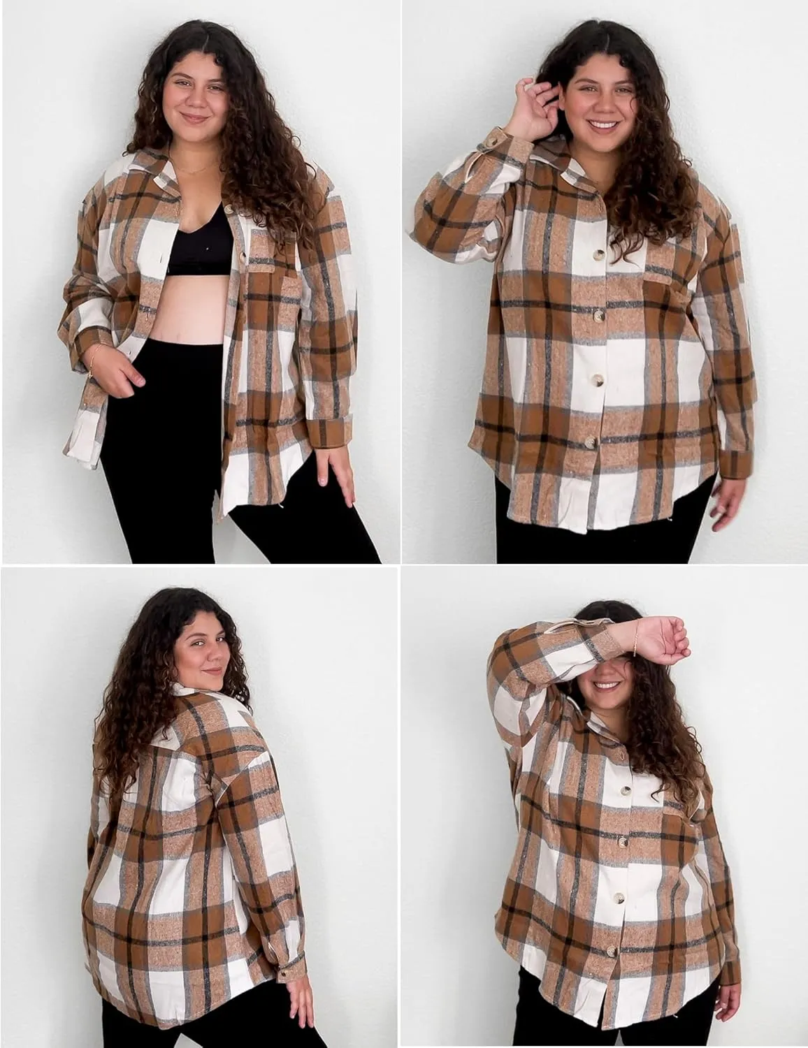 IN'VOLAND Women's Plus Size Plaid Shacket Long Sleeve Button Down Flannel Shirts Casual Jacket Coats