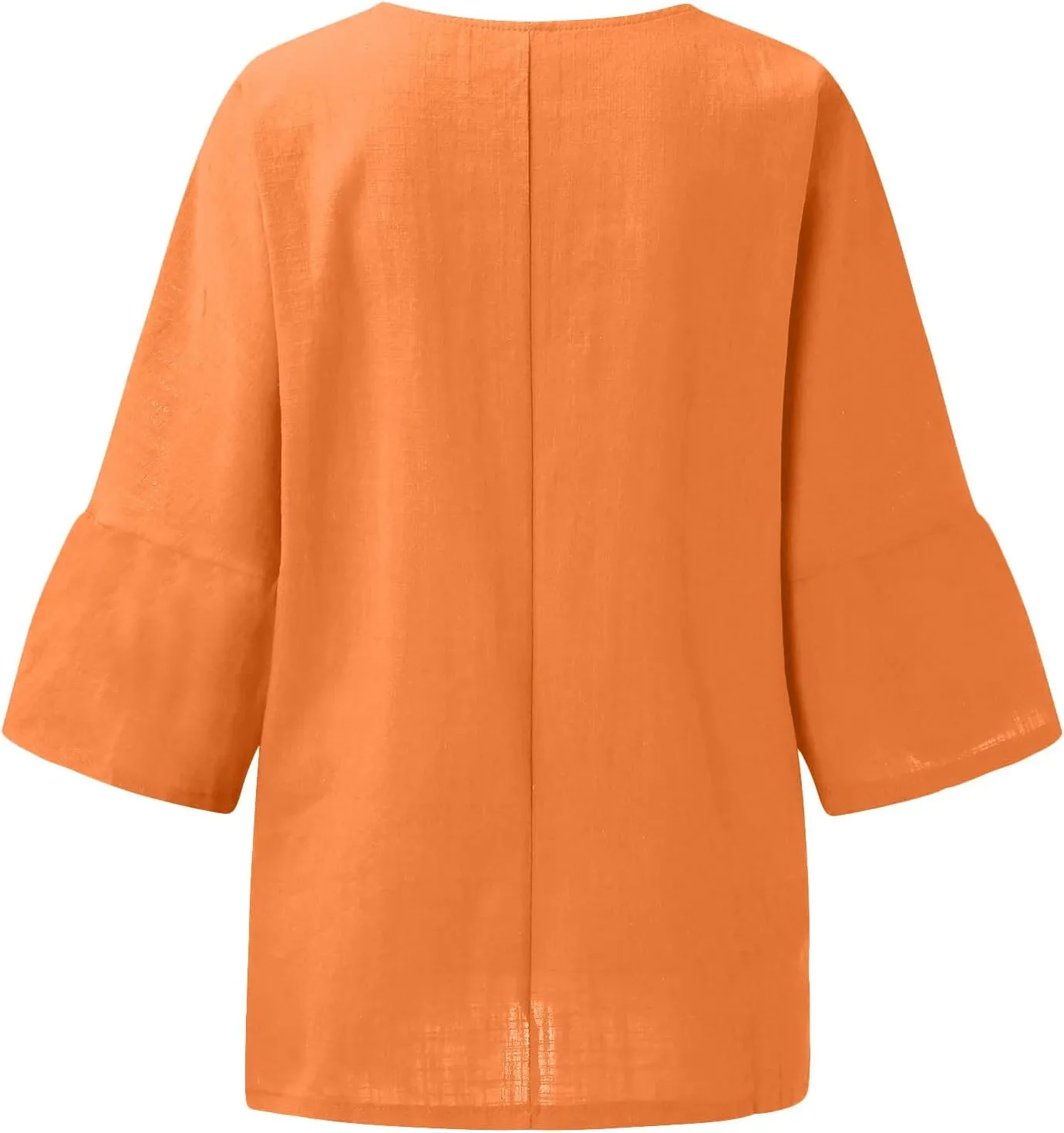 Linen Shirts for Women Solid Color Basic 3/4 Sleeve Tops Summer Casual Round Neck Pullover Blouse Ladies Tunic Tshirt