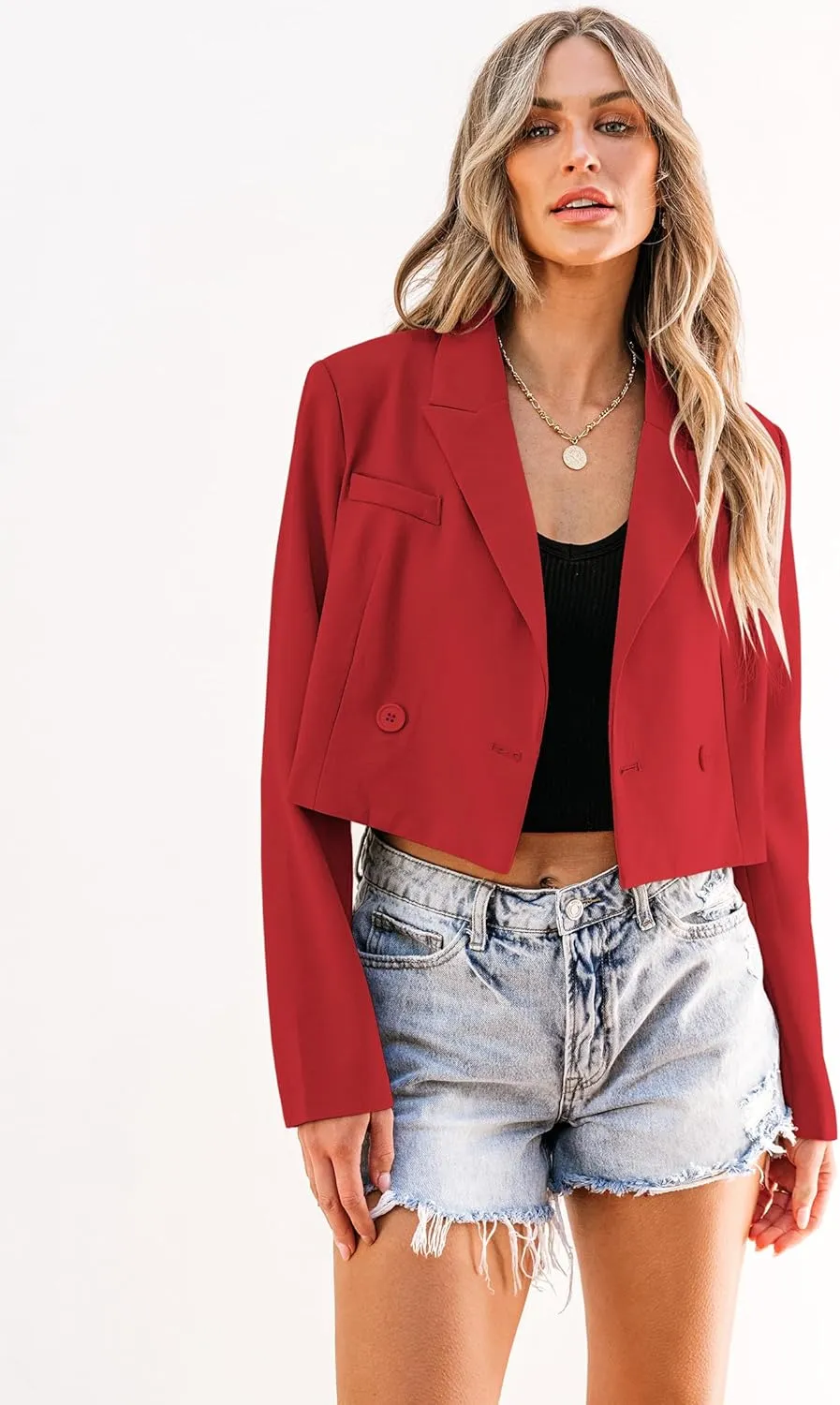 luvamia Cropped Blazers for Women Business Casual Open Front Long Sleeve Suit Jacket Trendy Oversized Work Office Blazer