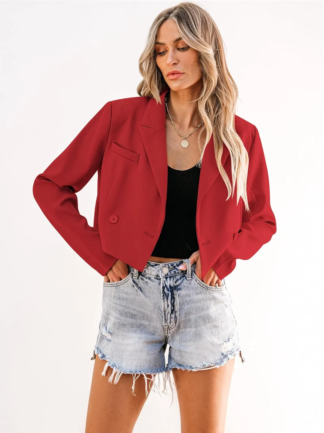 luvamia Cropped Blazers for Women Business Casual Open Front Long Sleeve Suit Jacket Trendy Oversized Work Office Blazer