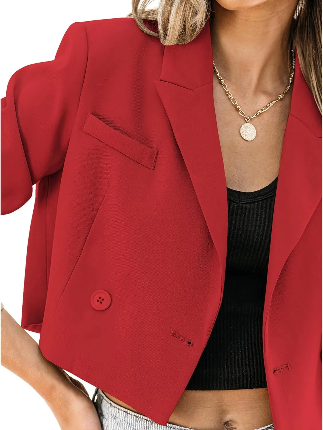 luvamia Cropped Blazers for Women Business Casual Open Front Long Sleeve Suit Jacket Trendy Oversized Work Office Blazer