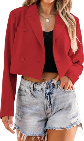 luvamia Cropped Blazers for Women Business Casual Open Front Long Sleeve Suit Jacket Trendy Oversized Work Office Blazer