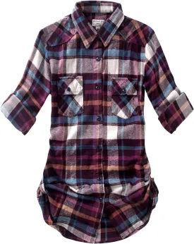 Match Womens Button Down Flannel Plaid Shirts roll up Long Sleeve Shackets Business Blouse Top