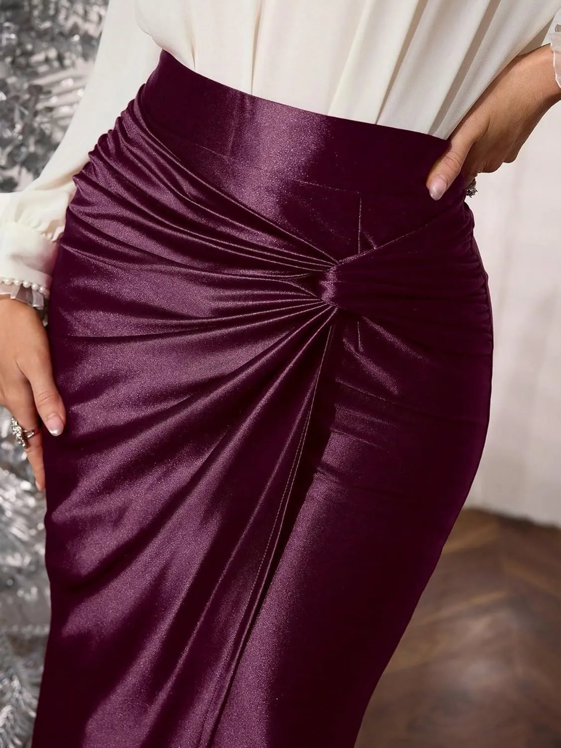 Maxi Skirts for Women Elegant Knit Elastic Pique Mid-Length Pencil Skirt