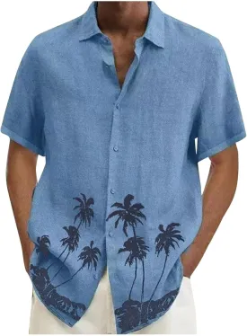 Men's Hawaiian Short Sleeve Shirts Summer Casual Floral Button Down Shirts Tropical Holiday Beach Loose Shirt Blouse