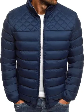Mens Stand Collar Bomber Jackets Diamond Quilted Jacket Rib Varsity Coat Windproof Winter Warm Padded Coats Outwear