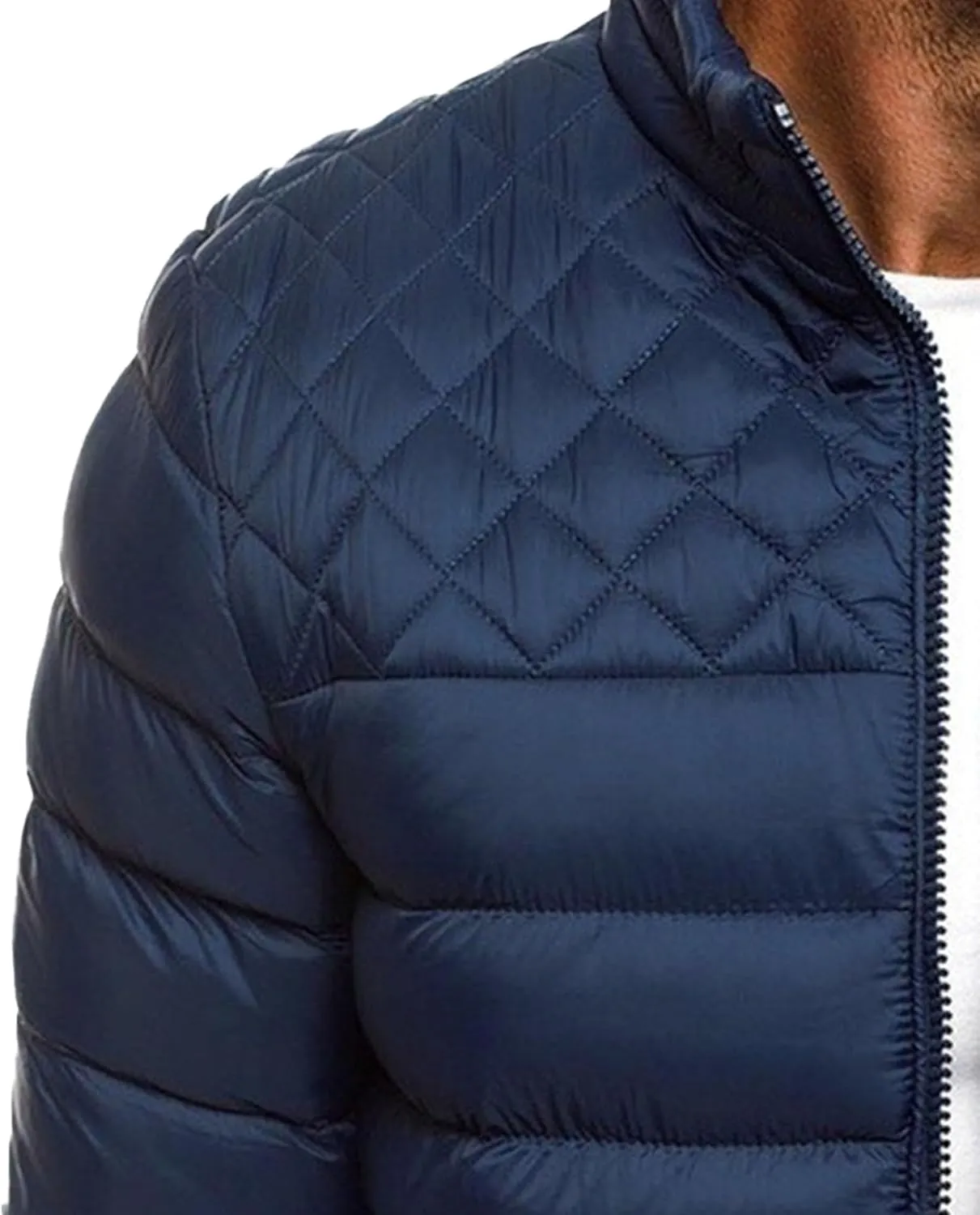 Mens Stand Collar Bomber Jackets Diamond Quilted Jacket Rib Varsity Coat Windproof Winter Warm Padded Coats Outwear