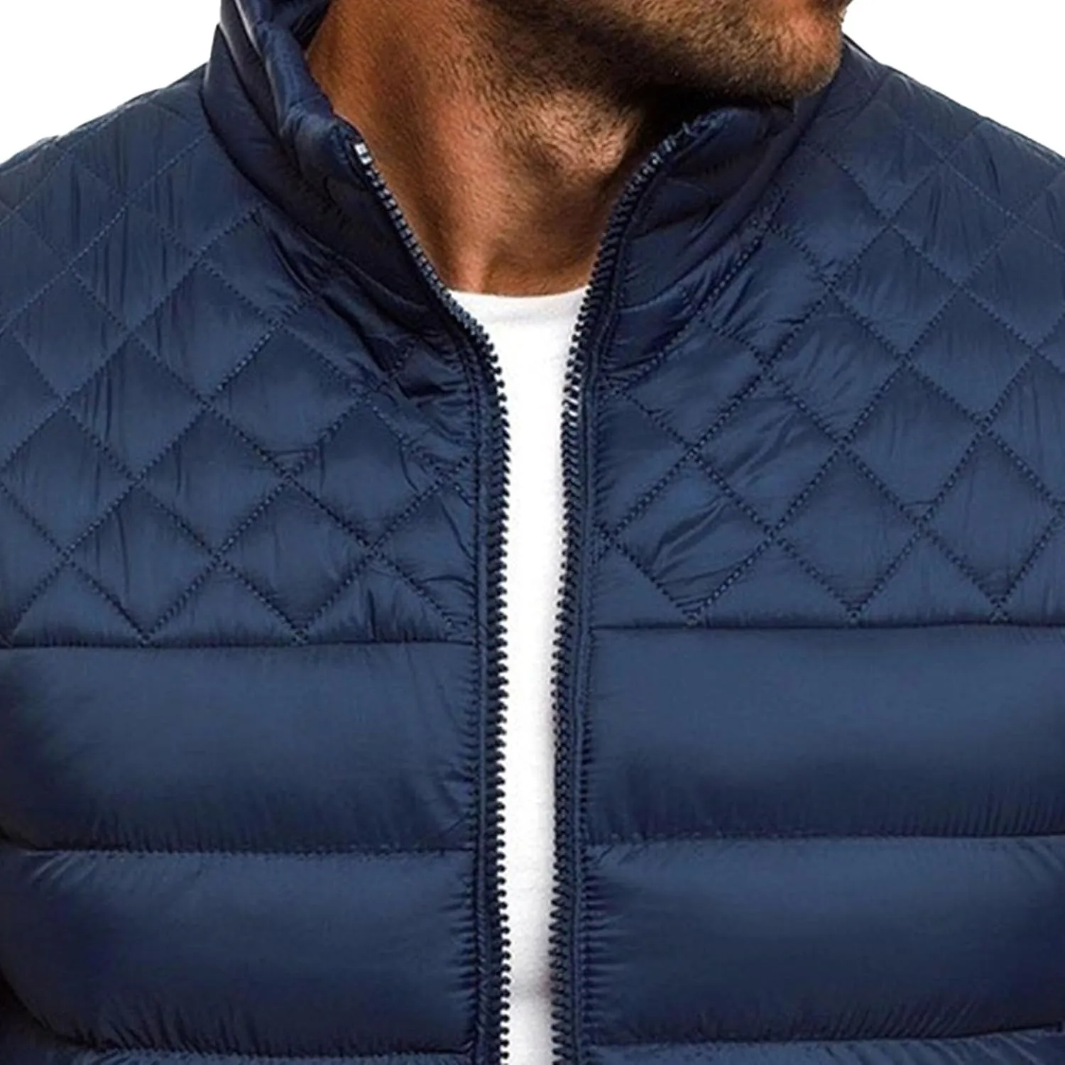 Mens Stand Collar Bomber Jackets Diamond Quilted Jacket Rib Varsity Coat Windproof Winter Warm Padded Coats Outwear