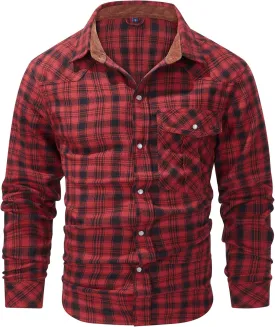 Mr.Stream Men's Flannel Shirts Long Sleeve Plaid Checkered Brushed Casual Western Cowboy Pearl Snap Shirt