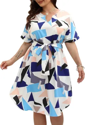 Nemidor Womens Casual Plus Size Summer Boho Floral Print Swing Midi Dress with Pockets NEM306