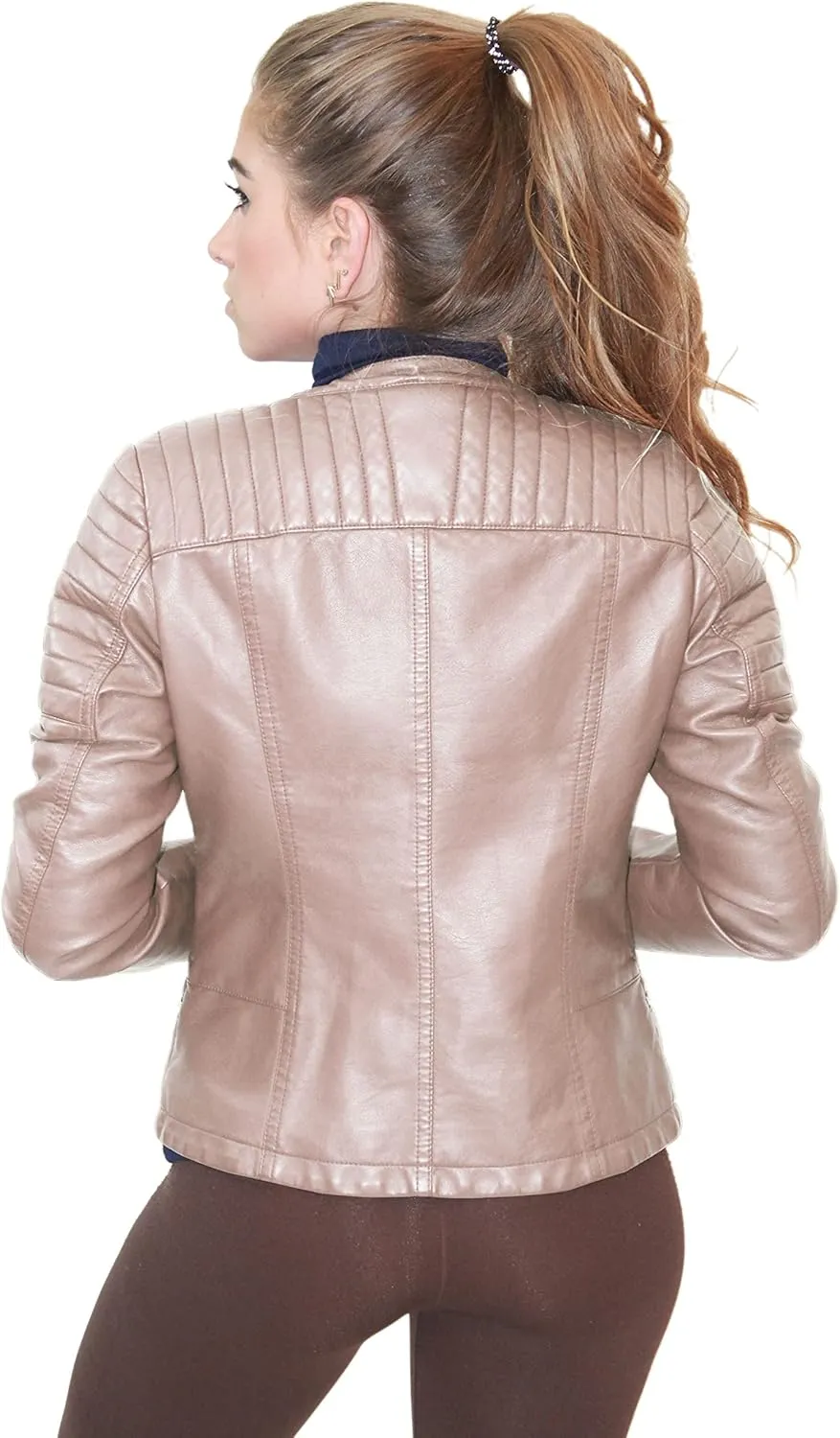 Olivia Miller Womens Faux Leather Zip Up Moto Biker Jacket