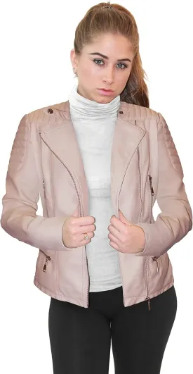 Olivia Miller Womens Faux Leather Zip Up Moto Biker Jacket