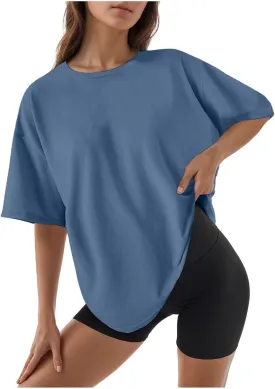 Plus Size Round Neck Short Sleeve T-Shirts for Women Solid Color Blouse Casual Tops Soft Cotton Shirts Everyday Style