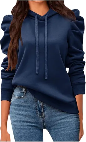 PTOLOCIF Hoodies for Women Fashion Tops Lightweight Drawstring Pullover Sweatshirts Long Sleeve Shirts Loose Fit Solid Blouse
