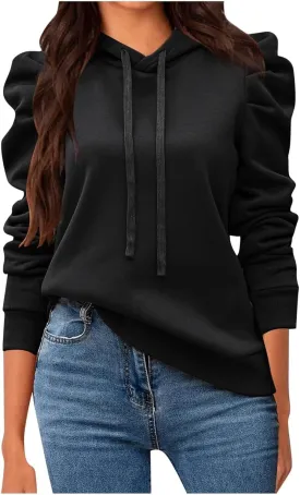 PTOLOCIF Hoodies for Women Fashion Tops Lightweight Drawstring Pullover Sweatshirts Long Sleeve Shirts Loose Fit Solid Blouse