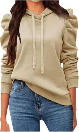 PTOLOCIF Hoodies for Women Fashion Tops Lightweight Drawstring Pullover Sweatshirts Long Sleeve Shirts Loose Fit Solid Blouse