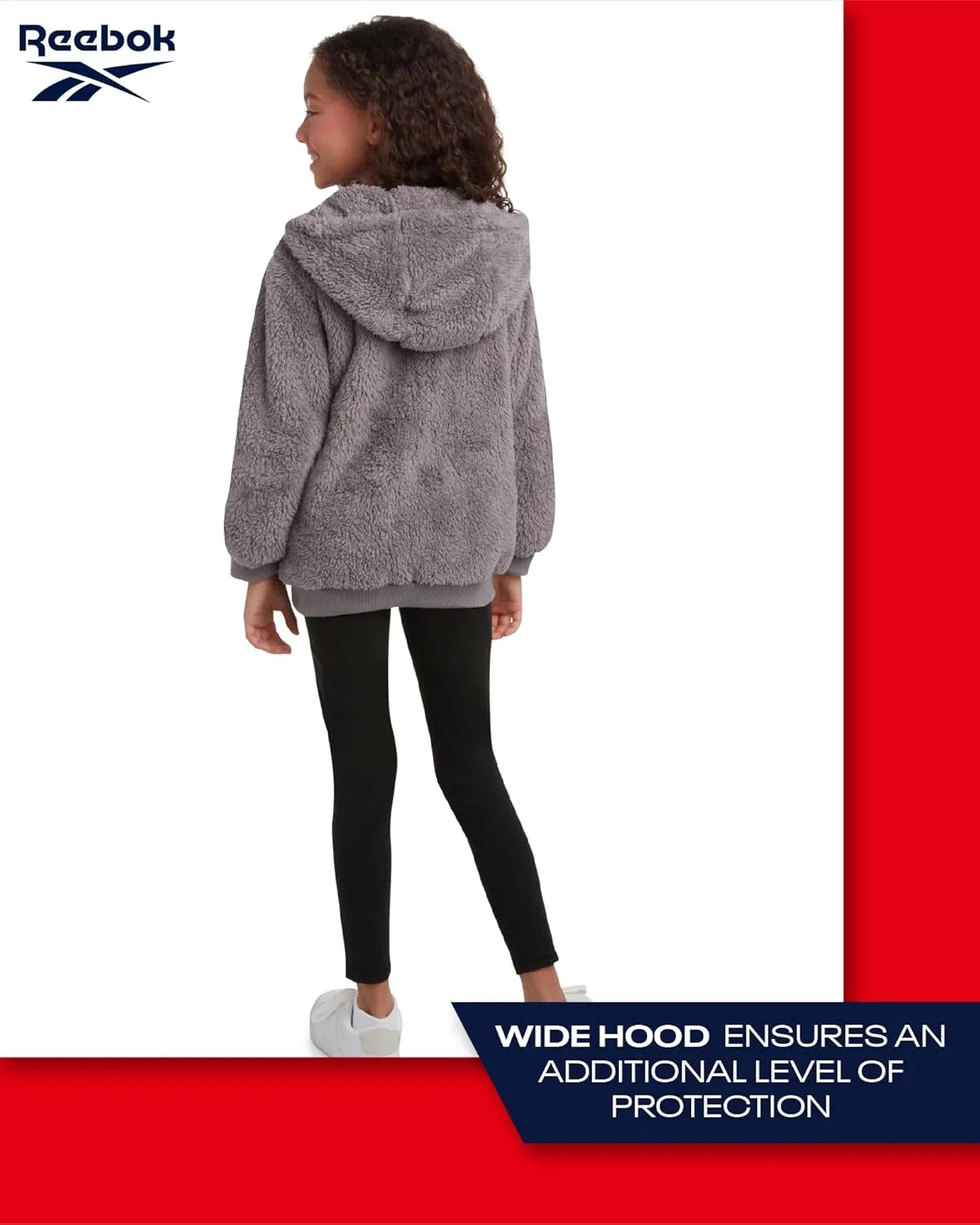 Reebok Girls Fleece Jacket  Full Zip Faux Fur Teddy Coat  Sherpa Fleece Hooded Sweatshirt Jacket for Girls (7-16)