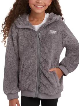 Reebok Girls Fleece Jacket  Full Zip Faux Fur Teddy Coat  Sherpa Fleece Hooded Sweatshirt Jacket for Girls (7-16)