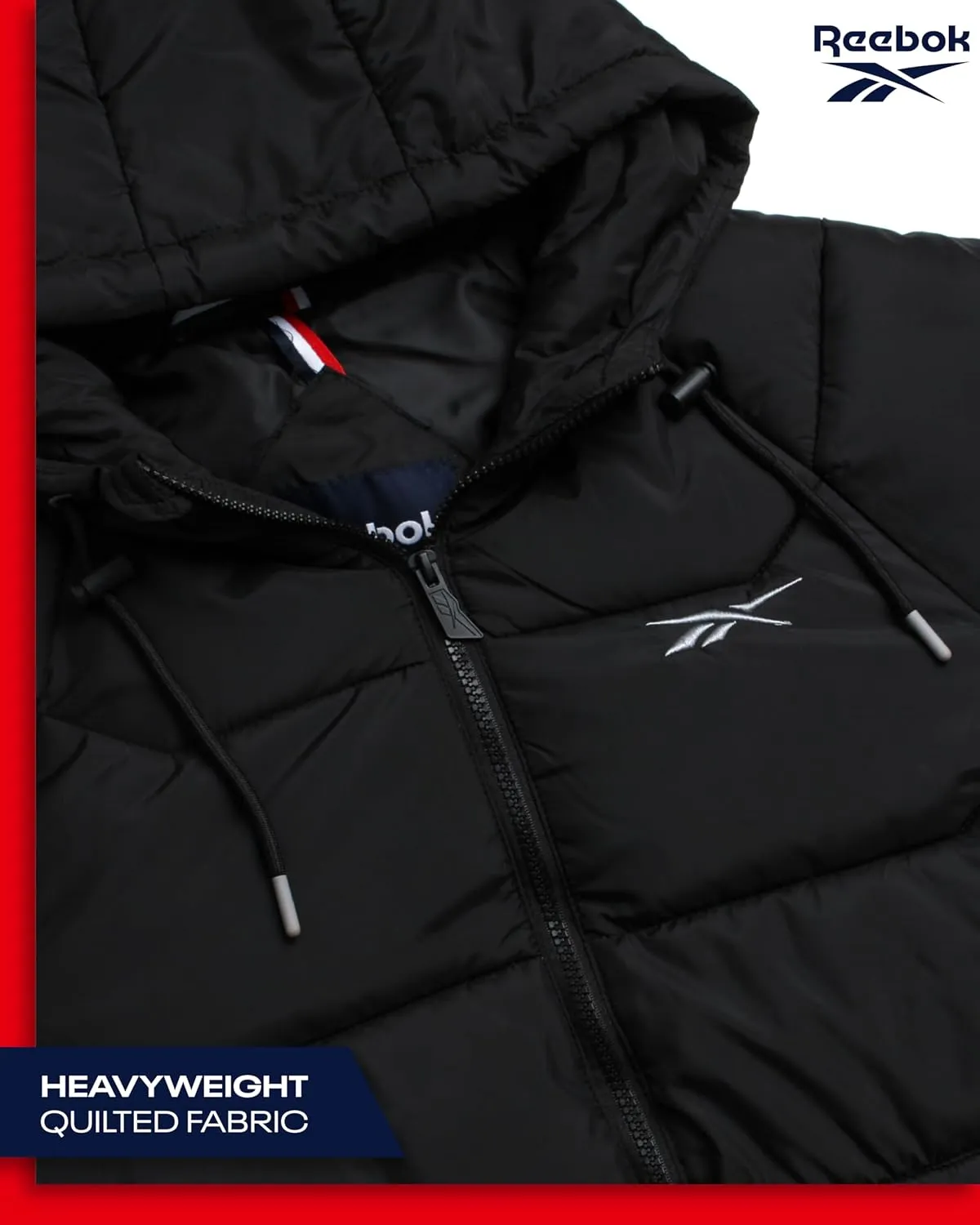Reebok Men's Puffer Jacket - Heavyweight Weather Resistant Quilted Puffer Coat Rib Cuff - Ski Jackets for Men (Sizes: M-XXL)